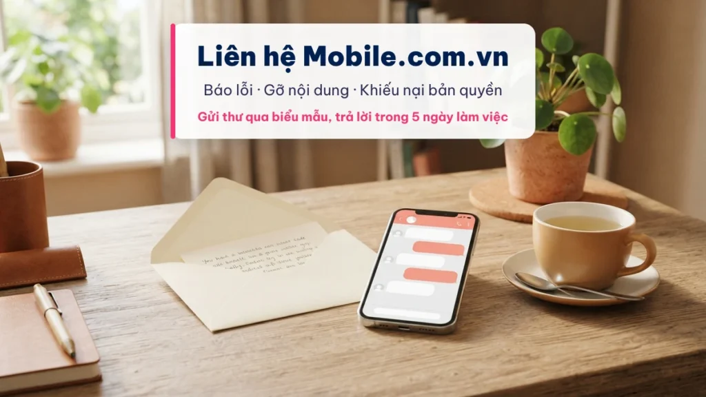 Liên hệ Mobile.com.vn qua biểu mẫu: báo lỗi, gỡ nội dung, khiếu nại bản quyền