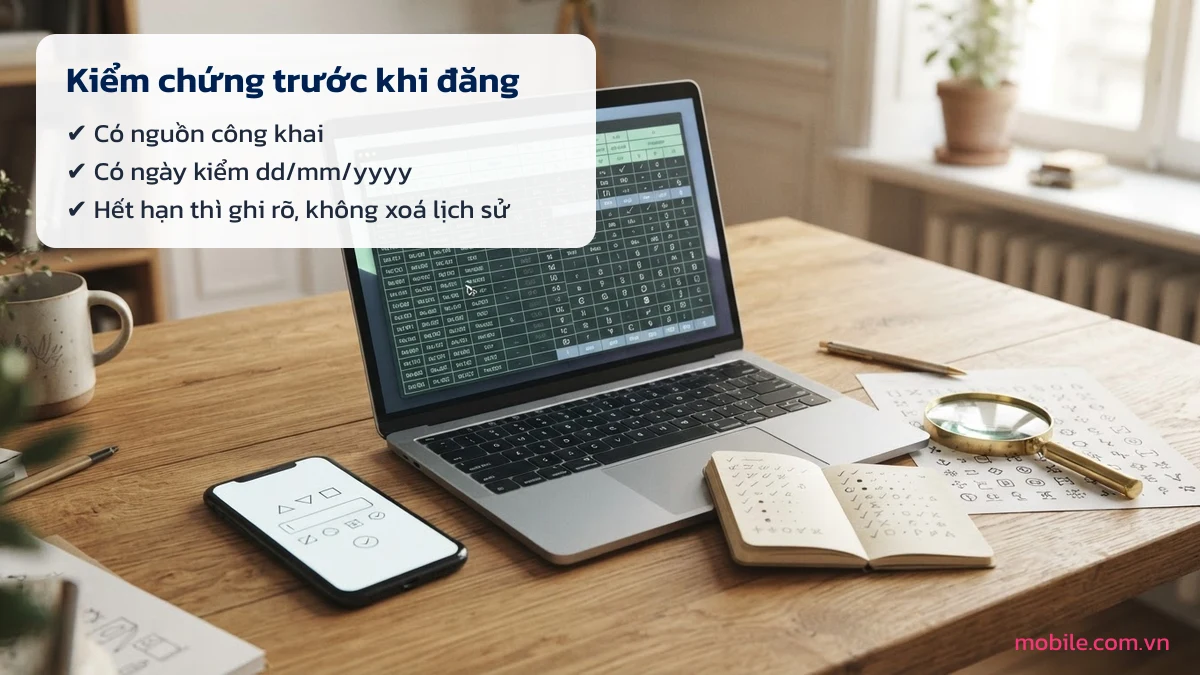 Quy trình kiểm chứng nội dung của Mobile.com.vn: có nguồn, có ngày kiểm